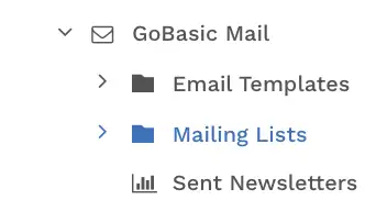 Billedet viser mailliste-konfigurationen i GoBasic Mail-funktionen i GoBasic.